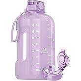 AQUAFIT Half Gallon Water Bottle with Time Marker - Straw & Chug Lid - BPA Free Gym Water Bottle with Straw - Big Gallon Jug (Lilac, 64 oz - 2in1 Lid)