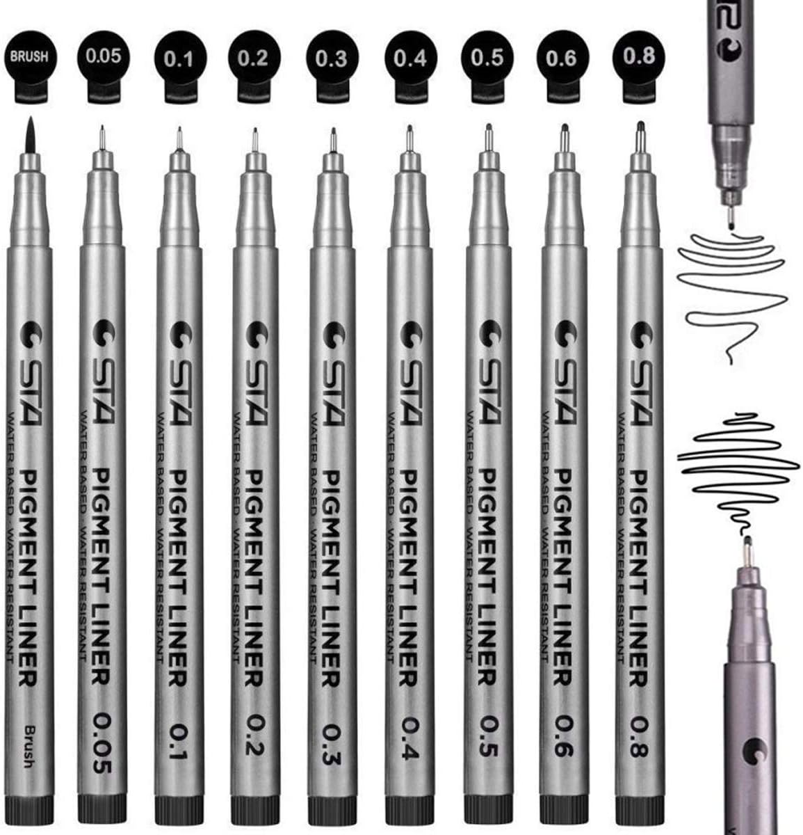 Black Micro-Pen Fineliner Ink Pens Waterproof Archival Ink Pen Pigment Fine Point Liner Pen for Sketching Anime Artist Illustration Technical Drawing Office Documents Comic Manga Scrapbooking