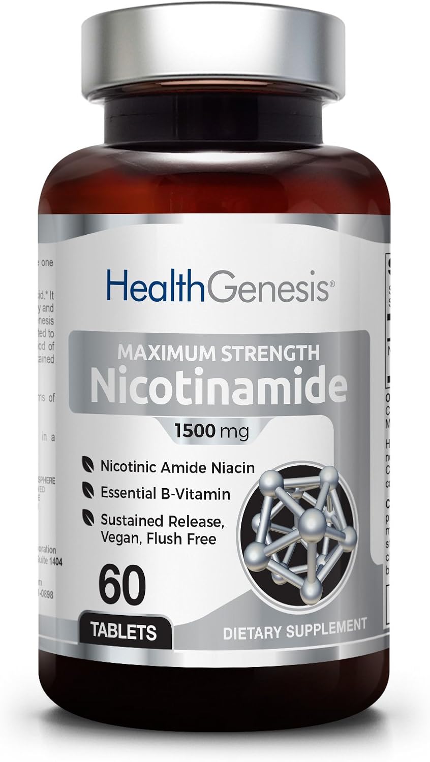 B3 Nicotinamide 1500 mg 60 Tabs Maximum Strength Slow Release Natural FlushFree Vitamin