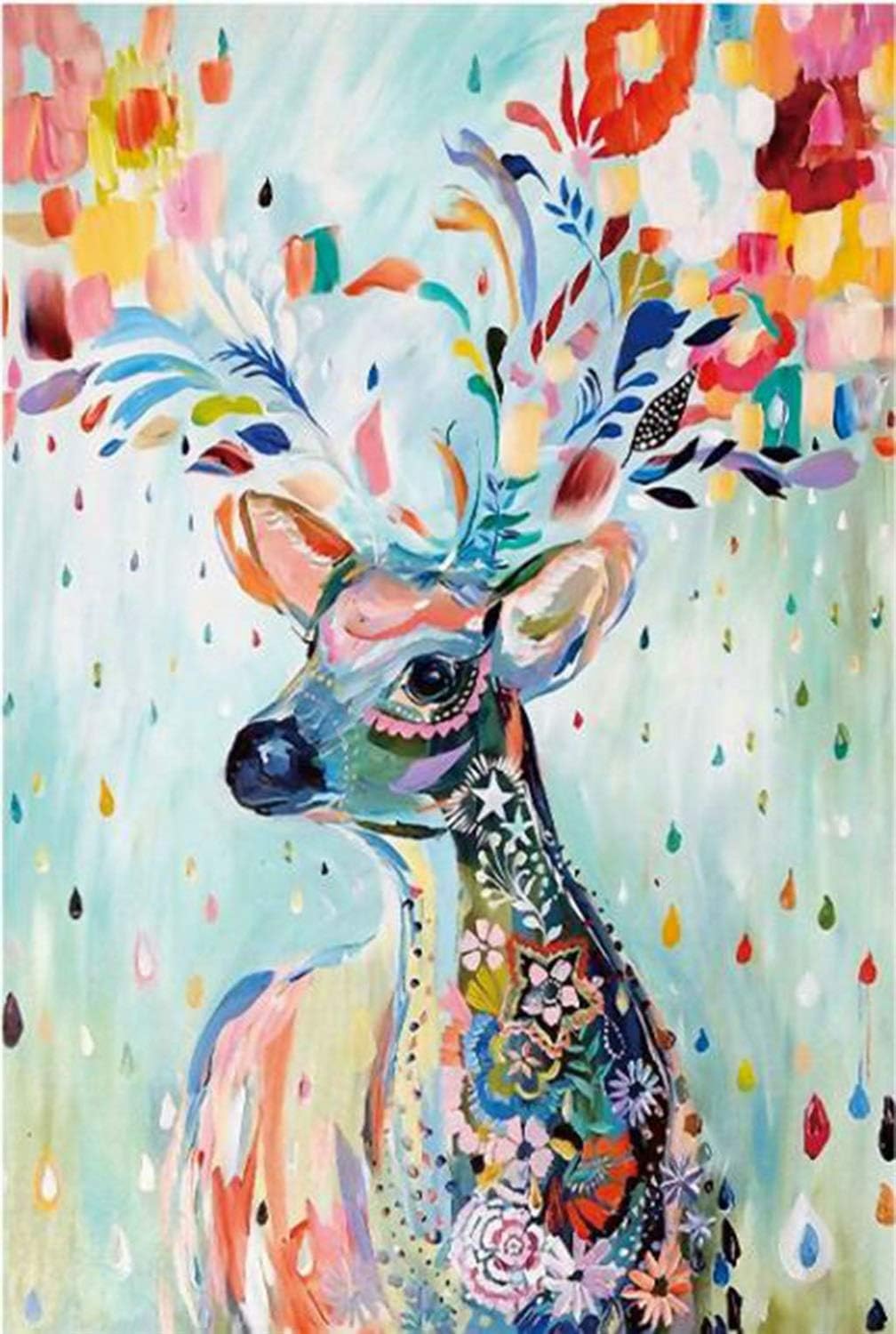 Classic Puzzle Game Flower Raindrop Colourful Deer-Wooden Jigsaw Puzzle 1000 Pieces Adult Puzzles Games Educational Toys for Gift Wall Home Decor Sturdy and Easy