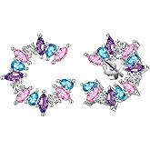 Bellitia Jewelry Platinum/14k Gold Plated 925 Sterling Silver Stud Earrings for Women Girls Xmas Wreath Earrings Cute Holiday Earrings Colorful Cubic Zirconia Earrings