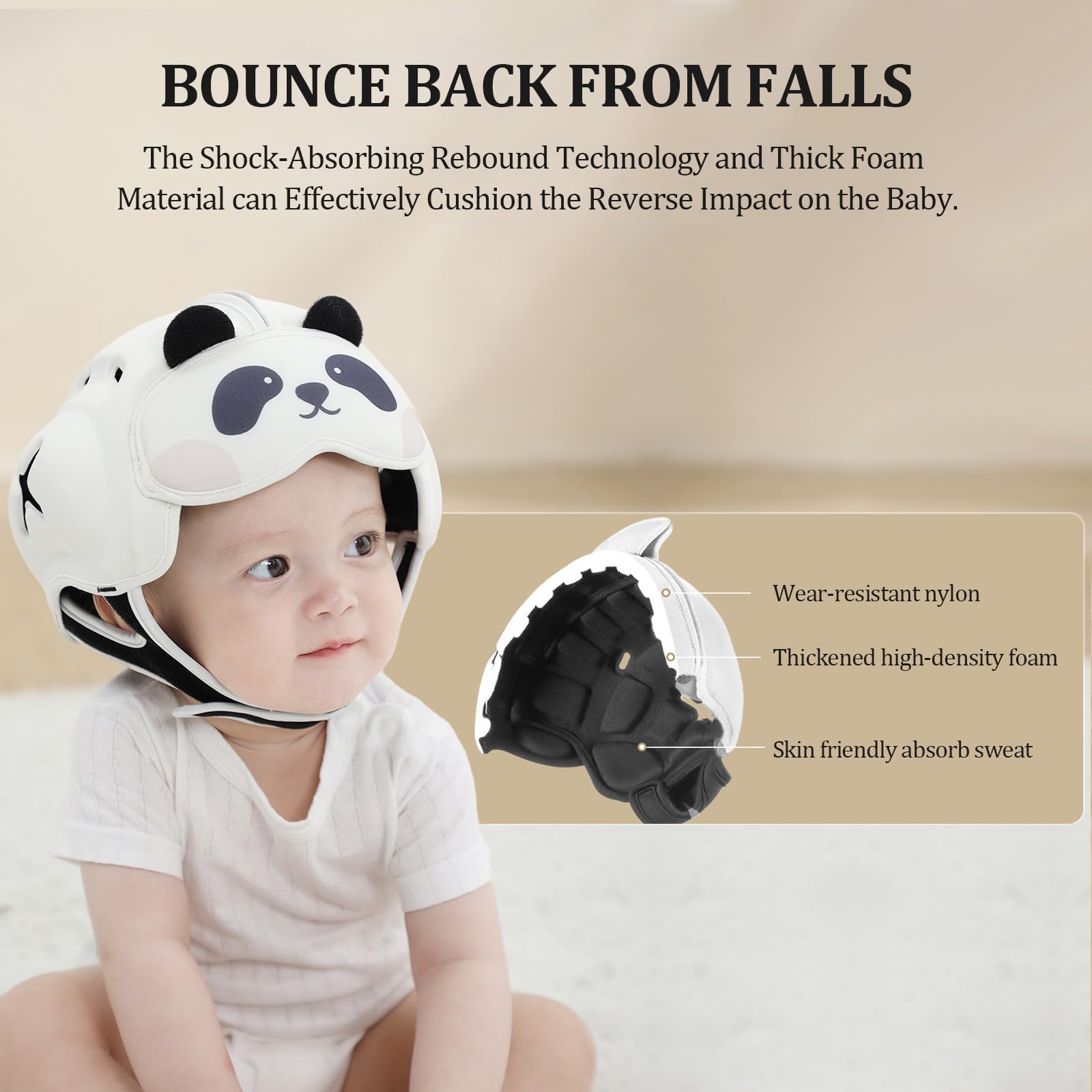 MAMBOBABY Guard Baby Head Protector Helmet for Crawling and Walking - No Bumps, Soft Safety Peak, Ultra Light, Adjustable - Suitable for Babies 6-24 Months - Panda