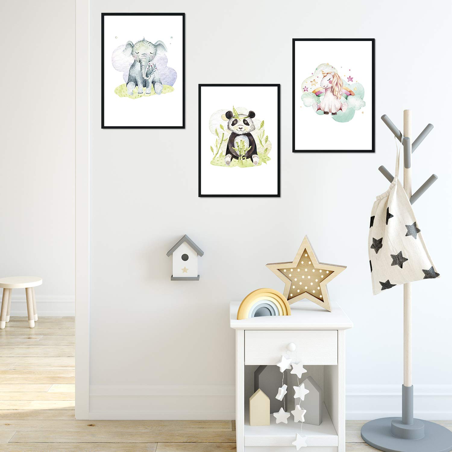 Nacnic Set of 3 posters for children and children's room Scandinavian style sweet unframed size A4Animales