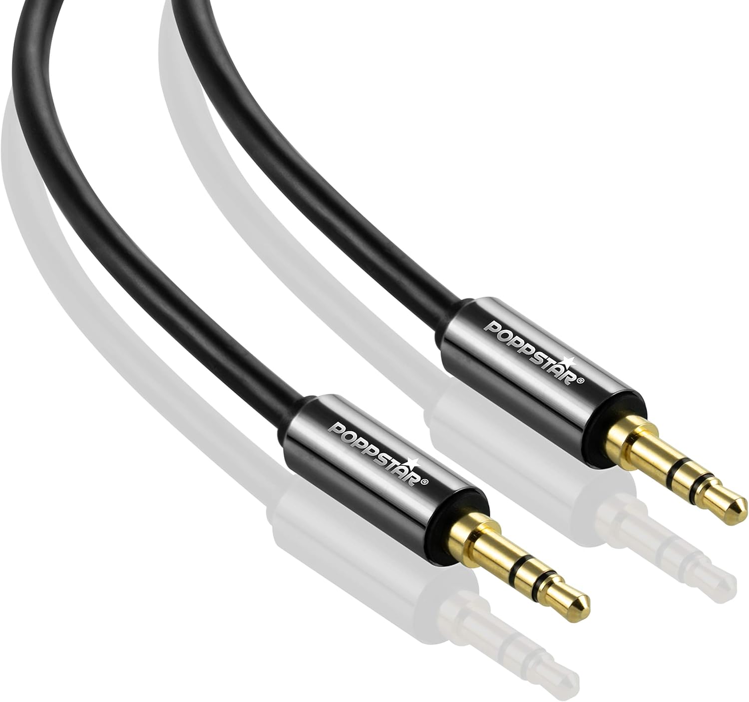 Poppstar 1m AUX 3.5mm Stereo Audio Cable (jack cable, gold plated), headphone cable - speaker cable for headphones, smartphone, MP3 player, car radio, black