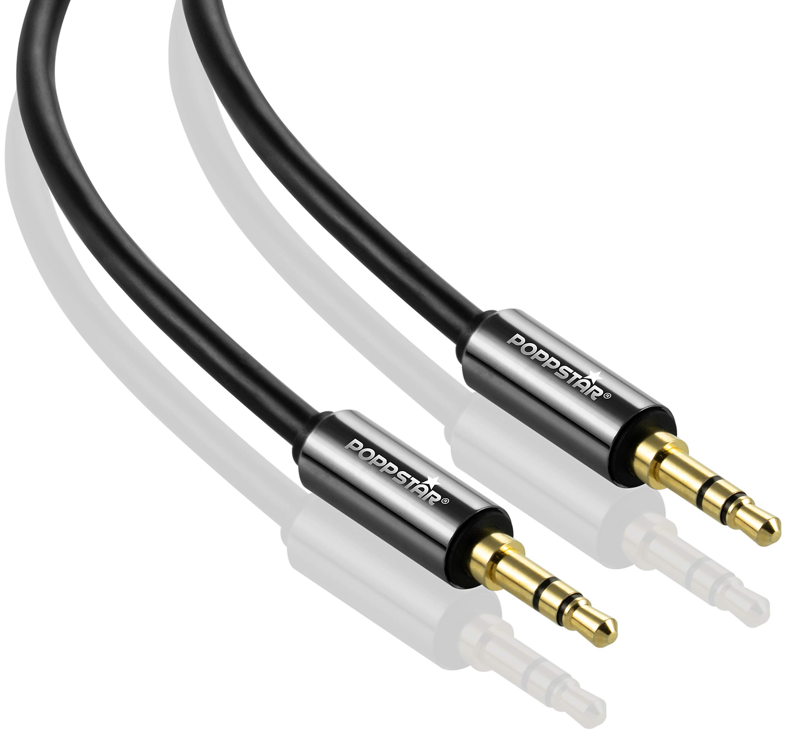 POPPSTAR 1m AUX 3.5mm Stereo Audio Cable (jack cable, gold plated), headphone cable - speaker cable for headphones, smartphone, MP3 player, car radio, black