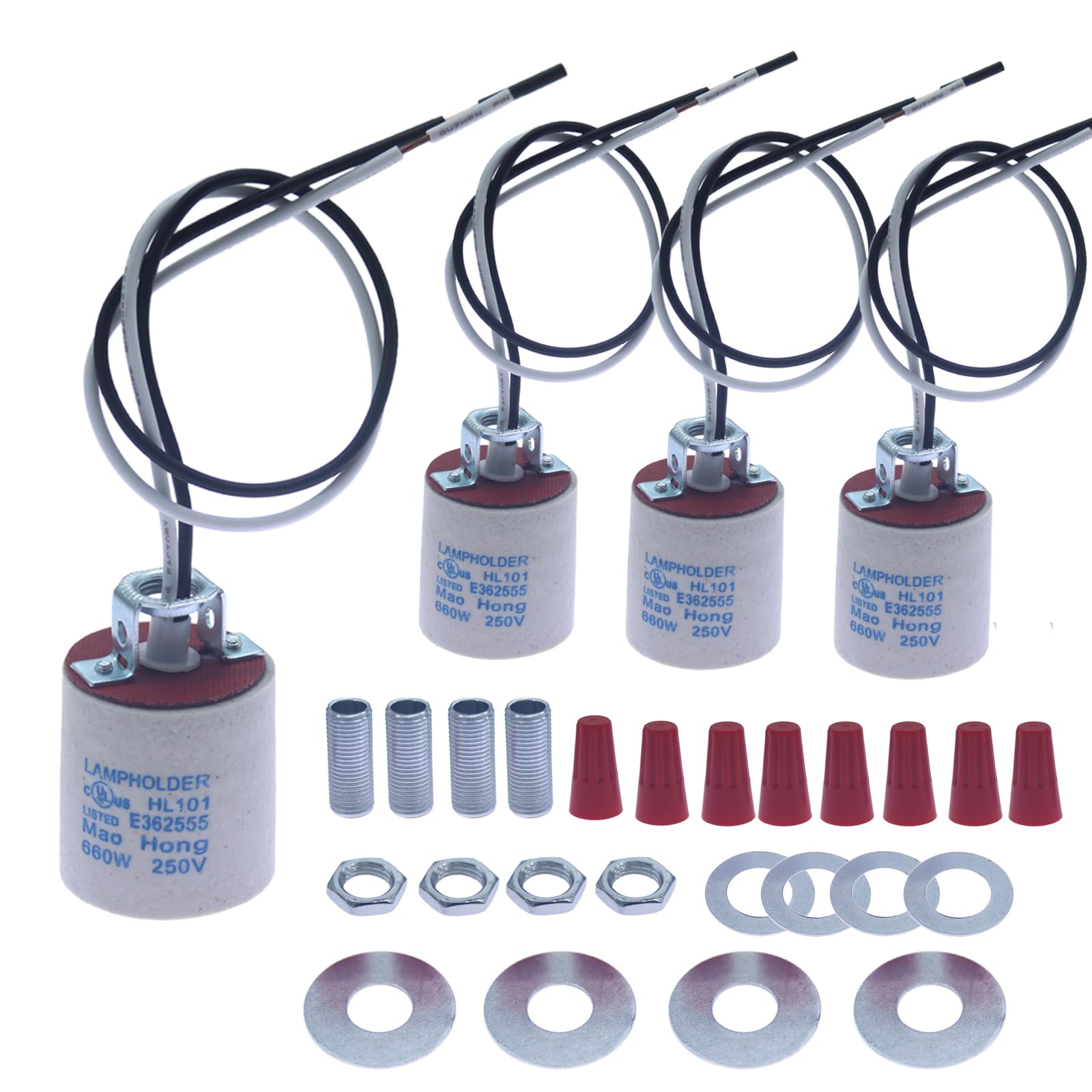 Photo 1 of ***02 PCS****Odlamp E26 E27 Ceramic Light Socket Standard Medimun Base Screw Lamp Holder Bulb Socket with 12" Wire Lead for Halogen Incandescent Led Light Bulbs Replacement (02 PCS)