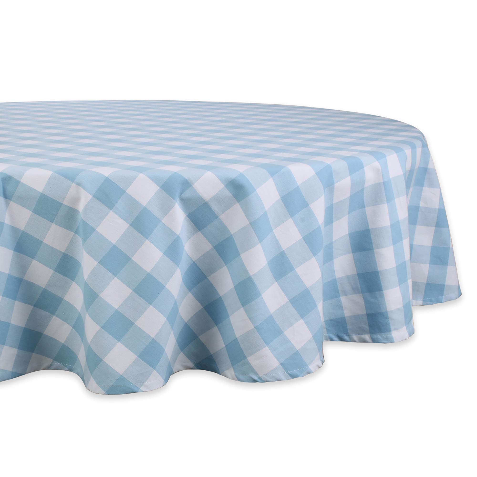 DII Classic Buffalo Check Tabletop Collection for Family Dinners, Special Occasions, Barbeques, Picnics and Everyday Use, 100% Cotton, Machine Washable, Tablecloth, 70" Round, Light Blue & White