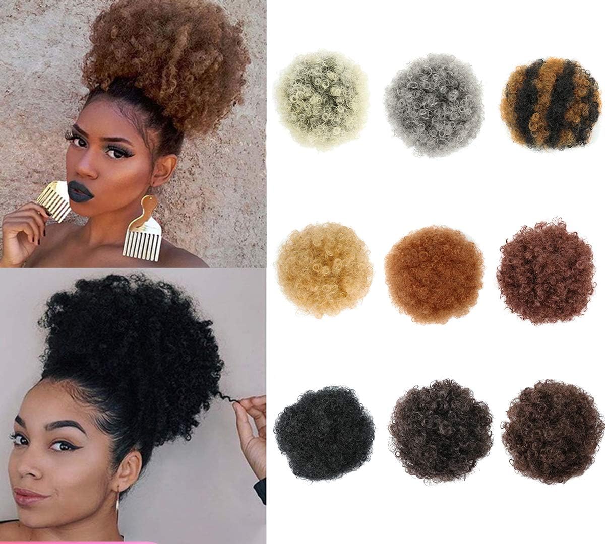 AiKa High Puff Afro Ponytail Drawstring Short Afro Kinky Curly Pony Tail Clip in on Synthetic Curly Hair Bun Made of Kanekalon Fiber Puff Ponytail Wrap Up Do Hair Extensions with Clips (1B#)