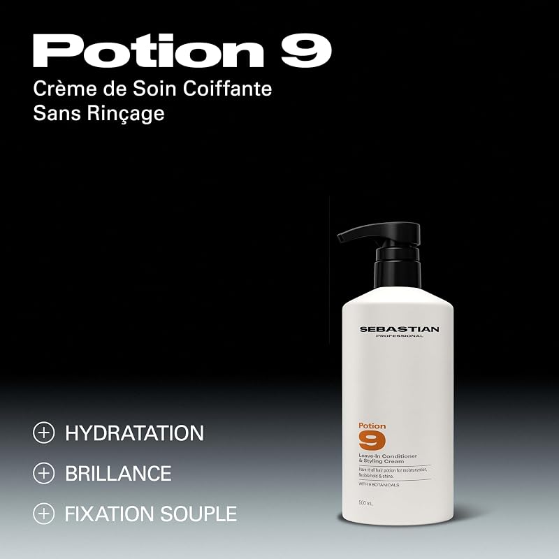 Sebastian Professional Potion 9 – Crème de soin coiffante sans rinçage professionnelle, nourrit, protège et redonne éclat – 500 ml