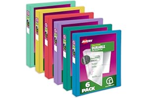 Avery Durable View 3 Ring Binders, 1 Inch Slant Rings, 250-Sheet Capacity, Assorted Bright Colors, 6-Pack (05631) – for School, Office, Teachers, Classrooms & Home Organization
