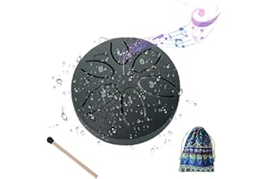 YAVOZOKL Rain Drum for Outside,Mini Rain Chime Drum,3 Inches 6 Notes Steel Tongue Drum for Outdoor,Waterproof Rain Drum for Garden Music Instrument,Chakra Drum for Camping,Yoga,Meditation,Hand Drum(Black)