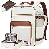 LOVEVOOK Travel Backpack For Women,40L Carry On Backpack Flight Approved,TSA Personal Item Travel Bag Fits 17 Inch Laptop,Business Weekender Overnight Daypack with Toiletry Bag and Cube,White brown
