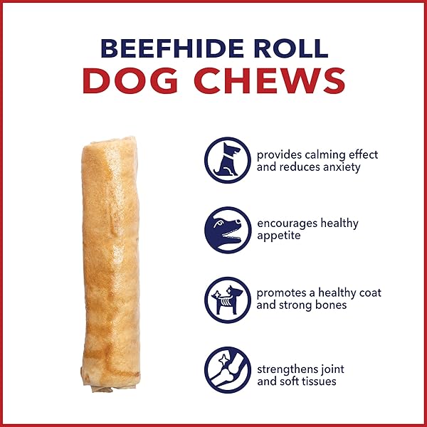 PET FACTORY AMERICAN BEEFHIDE 7″ ROLLS DOG CHEW TREATS – CHICKEN FLAVOR, 4 COUNT/1 PACK