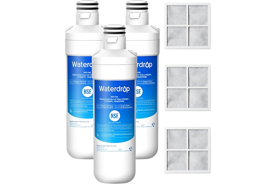 Waterdrop ADQ747935 LT1000PC Replacement for LG® LT1000P®/PC/PCS ThinQ® Refrigerator Water Filter, LFXS26973S, LMXS28626S, LMWS27626S, LFXS28596S, ADQ74793501 and LT120F® Air Filter, 3 Combo