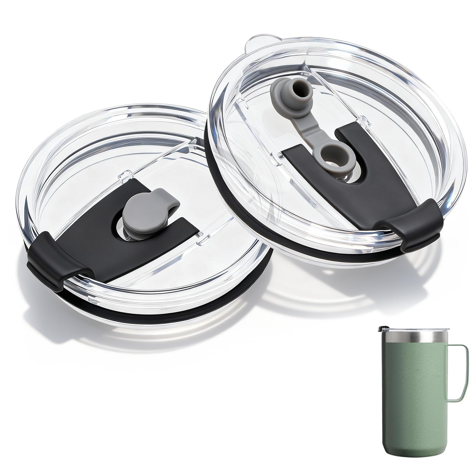 Photo 1 of 2-Pack Replacement Lid Compatible with Stanley Camp Mug 24oz 12oz, BPA-Free Clear Plastic, 3.3 inch Diameter, Spill-Proof Insulated Cover with Straw Opening