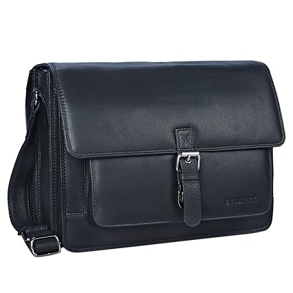 STILORD Romeo Small Leather Briefcase for Men Women Vintage Business Bag Work Office Suitable A4 Documents and 13, 3 Inches Laptops Macbooks, Colour: Black