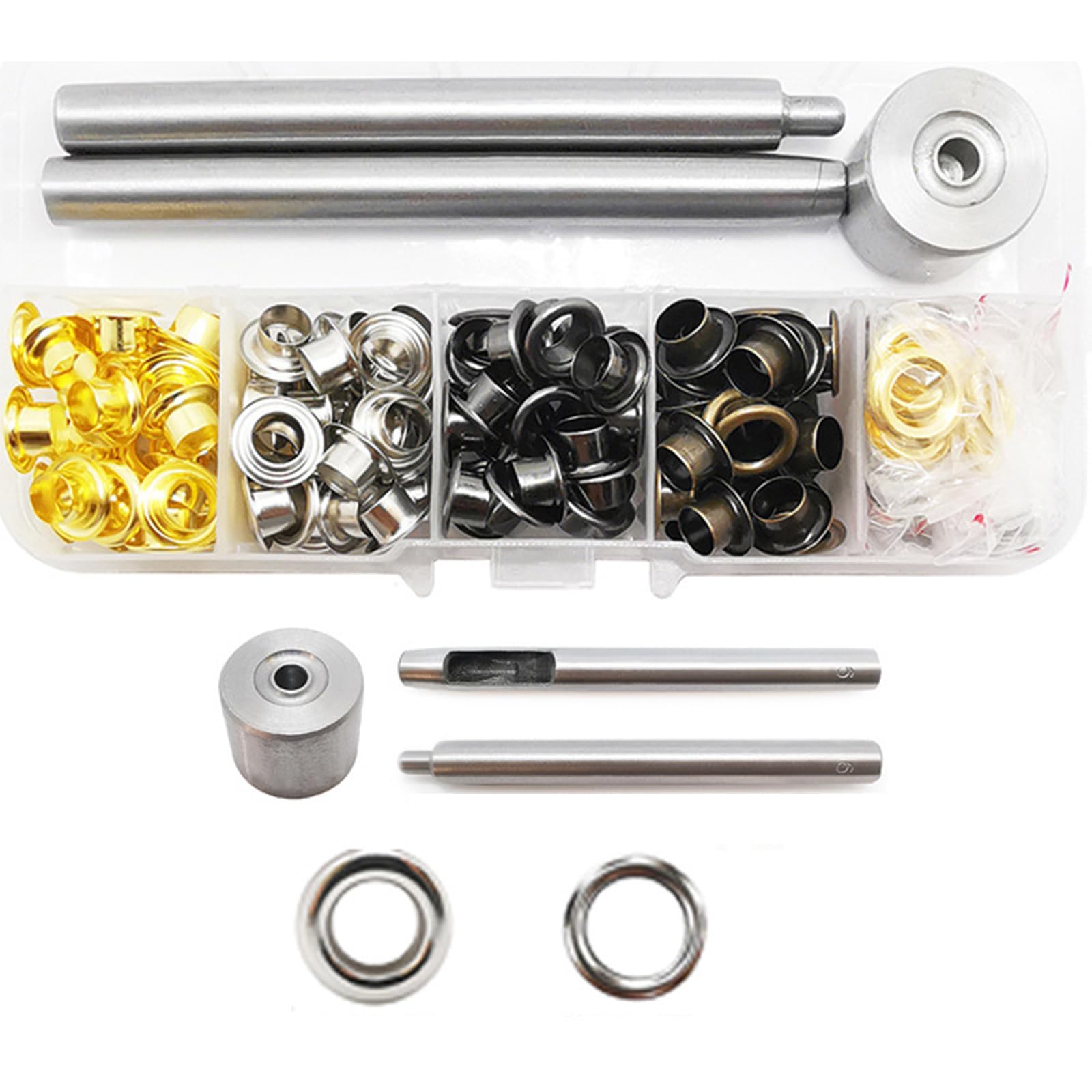 120 Sets Grommet Kit 6mm Metal Eyelets Grommets with Washers for Shoes Clothes Belt Bag DIY Project, 4 Colors