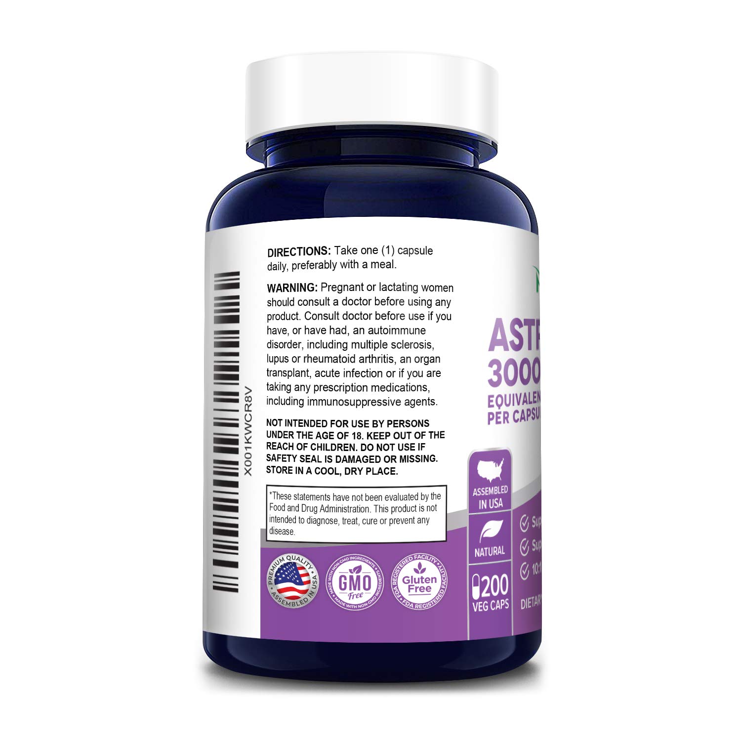 Astragalus 3000 mg Per Caps 200 Veggie Capsules (Vegetarian, NonGMO