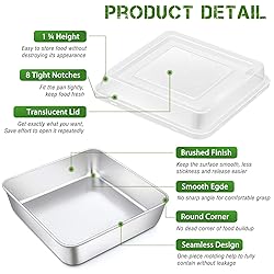 P&P CHEF Square Baking Cake Pan with Lid, Stainless