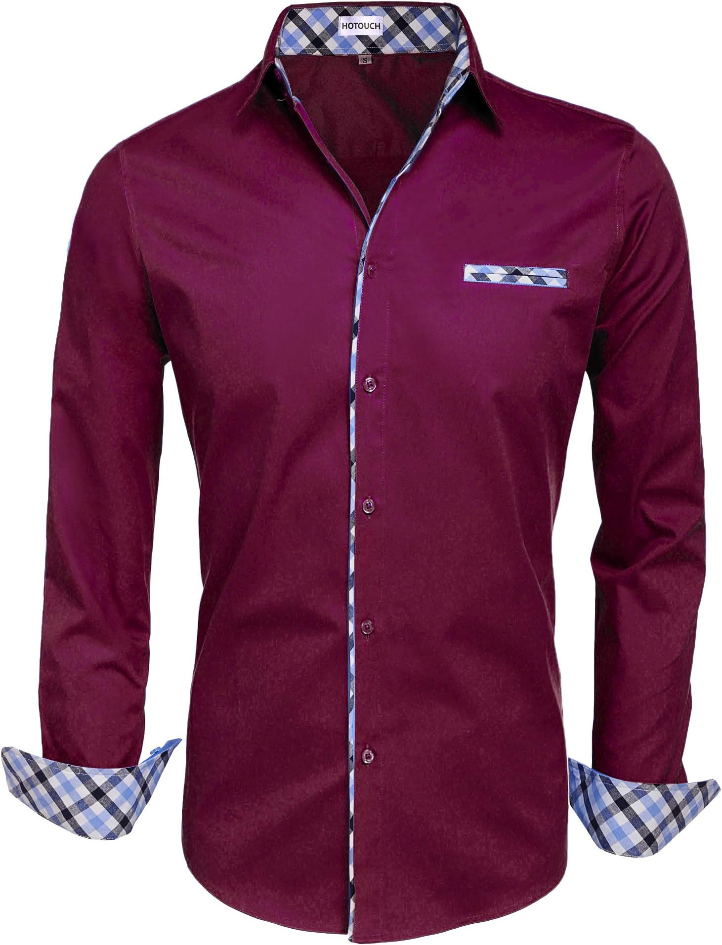 Men's Long Sleeve Fashion Button Up Shirt Contrast Casual Button Down Shirts Slim Fit Dress Shirt