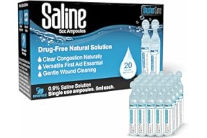 SHUSHER CARE Saline Ampoules - Saline Solution for Nebulizer, Sodium Chloride 0.9%, Nasal Cleanse for Babies, Kids, & Adults, Sterile Nasal Care, Wound Cleansing - 20 Count (5ml Each)
