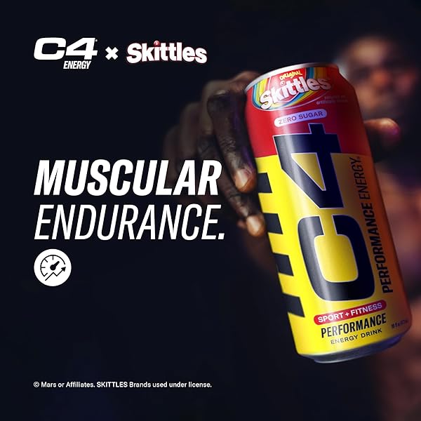 CELLUCOR C4 PERFORMANCE ENERGY DRINK | SKITTLES | ZERO SUGAR CARBONATED PREWORKOUT ENERGY | 200MG CAFFEINE WITH BETA ALANINE | 16 FL OZ (12 PACK)