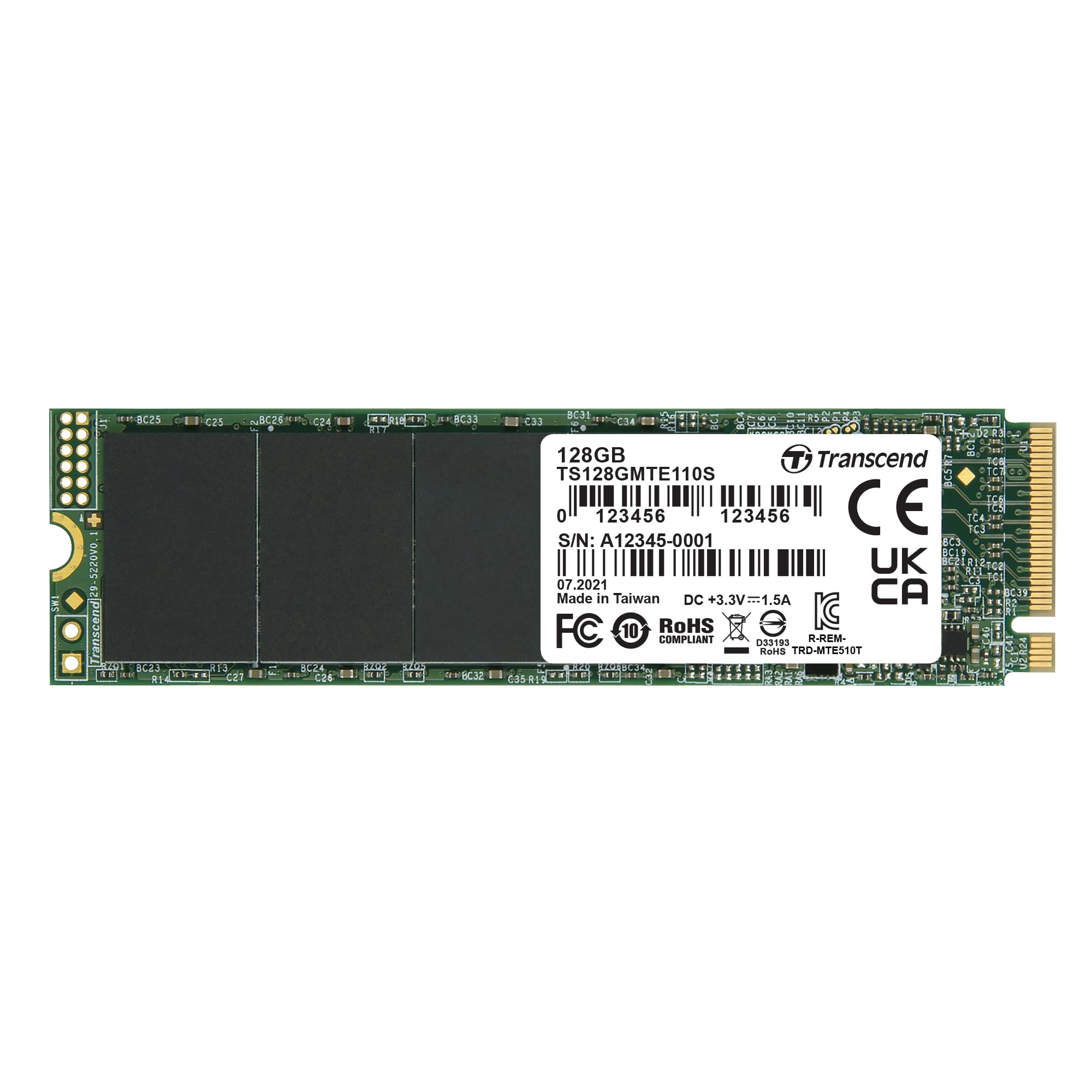 Transcend MTE110S 128GB NVMe PCIe Gen3 x4 SSD, Read/Write up to 1,500/550 mb/s with 3D Nand Flash TS128GMTE110S