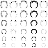 ONESING 30Pcs Septum Pincher Tapers 16G-6G Acrylic Stainless Steel Septum Stretching Kit Internally Threaded Spike Horseshoe Pincher Septum Rings Ear Cartilage Nose Stretch Kit for Women Men