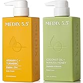Medix 5.5 Brightening Vitamin C Cream + Coconut Oil Moisturizer Skin Care Set | Body Cream & Face Lotion Bundle | Firming Body Lotion Set For Women, Crepey Skin Treatment, Wrinkles, Cellulite, 2PC