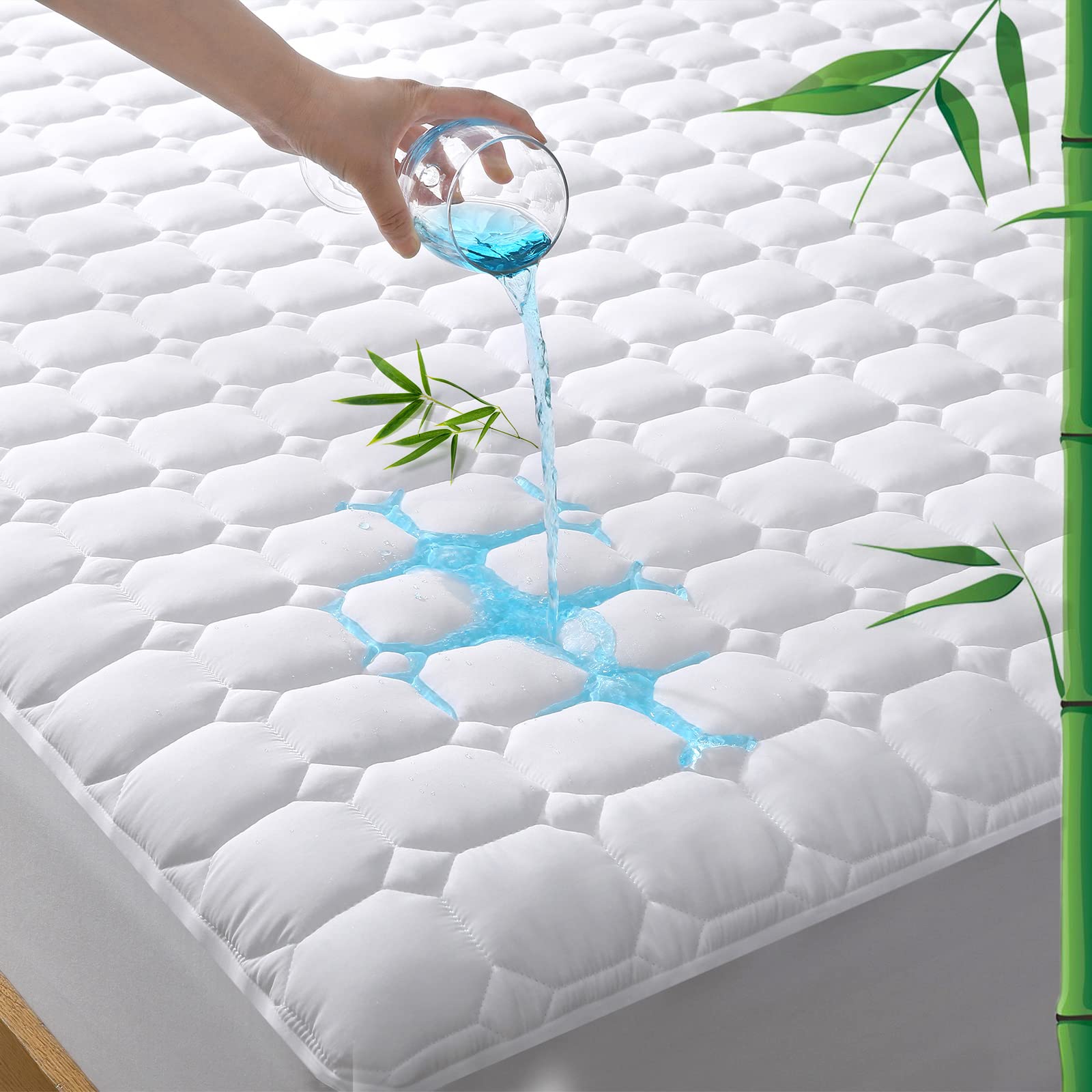 Photo 1 of UNILIBRA Full Mattress Protector Waterproof Rayon from Bamboo, Deep Pocket Mattress Pad Cover Fit up to 6''- 19'', Breathable Soft Filling Quilted Fitted Mattress Topper