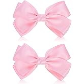 WJIAAA 2 Pcs Big Pink Hair Bow, 6 Inch Thick Ribbon Bows for Girls with Alligator Clips, Polyester Hair Accessories for Baby Toddlers Kids Teens