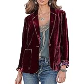 CHARTOU Casual 1 Button Velvet Jacket Women Velvet Cardigan Blazer Office Work Short Coat Suit Jacket with Pocket