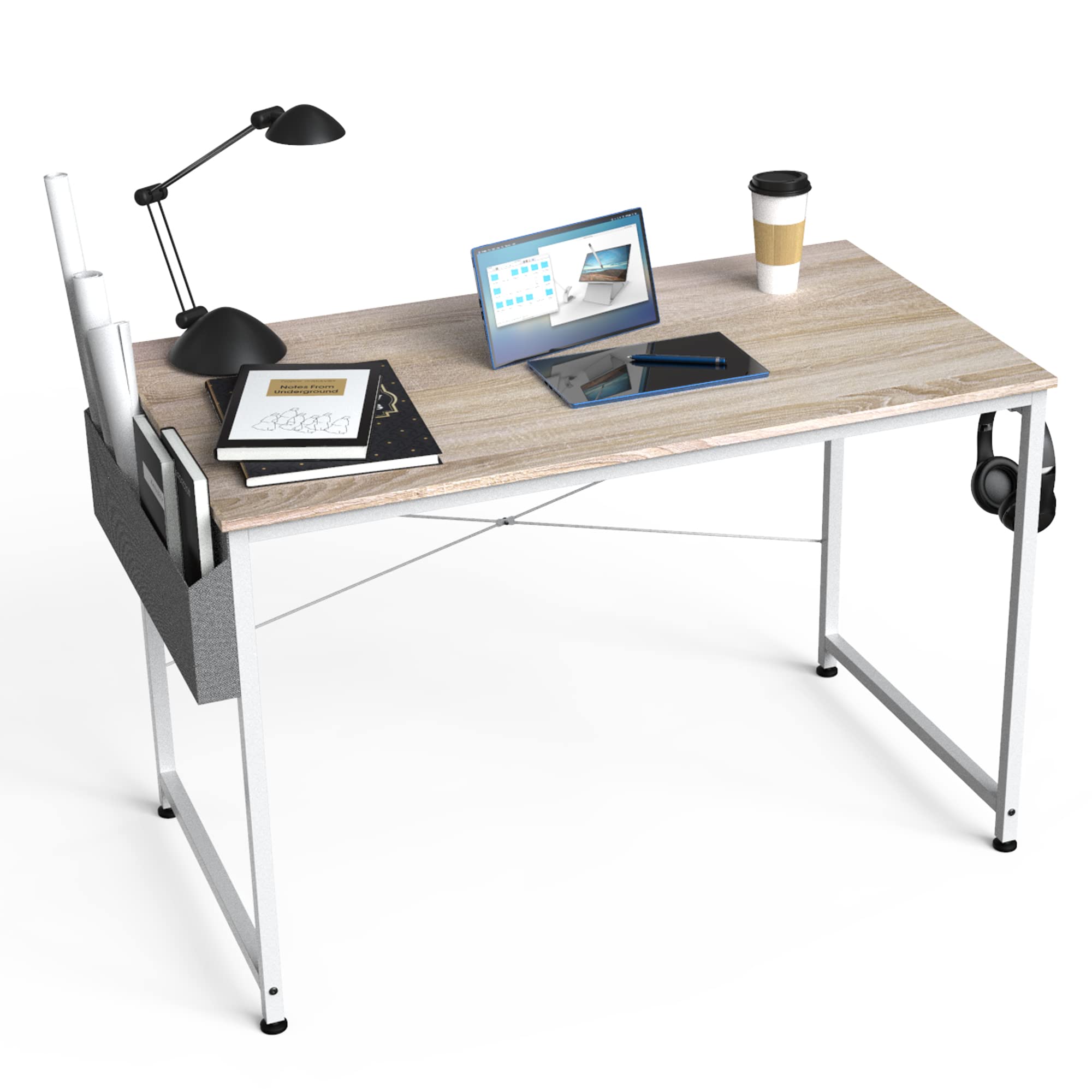 HOMIDEC Writing Computer Desk, Office Work Desk for student and worker, Laptop Table with Storage Bag and Headphone Hook,Modern Simple Style Desks for Bedroom, Home, Office(100x50x75cm)