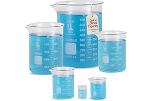 Karter Scientific, 3.3 Boro, Griffin Low Form, Glass Beaker Set - 6 Sizes - 10ml, 50ml, 100ml, 250ml, 500ml, 1000ml