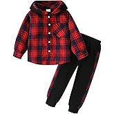 ODIMAME Toddler Boy Clothes Fall Winter Outfits Plaid Pocket Hoodie Sweatshirt + Long Sleeve Pants Set 12 Months-6 Years Old