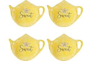 Supreme Housewares Sweet Bee Tea Bag Holders, Teapot Shaped Tea Bag Coasters Spoon Rests Saucer Seasoning Dish Set, Yellow, 4 x 3 Inch, Set of 4