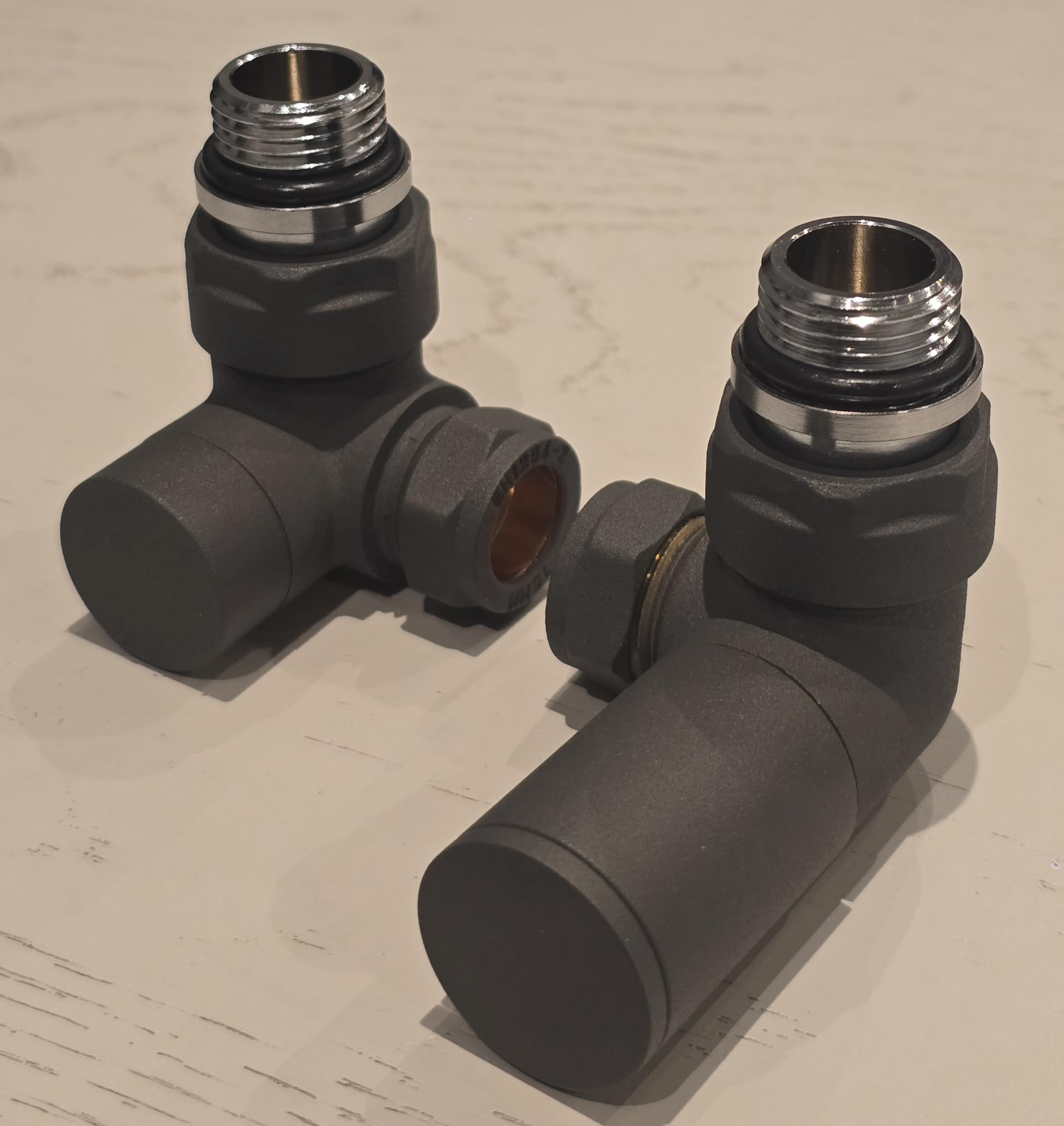 Team Controls Designer Matt Anthracite Corner Angled Radiator Valves 15mm Pair Towel Rail Valve TC-RVCA