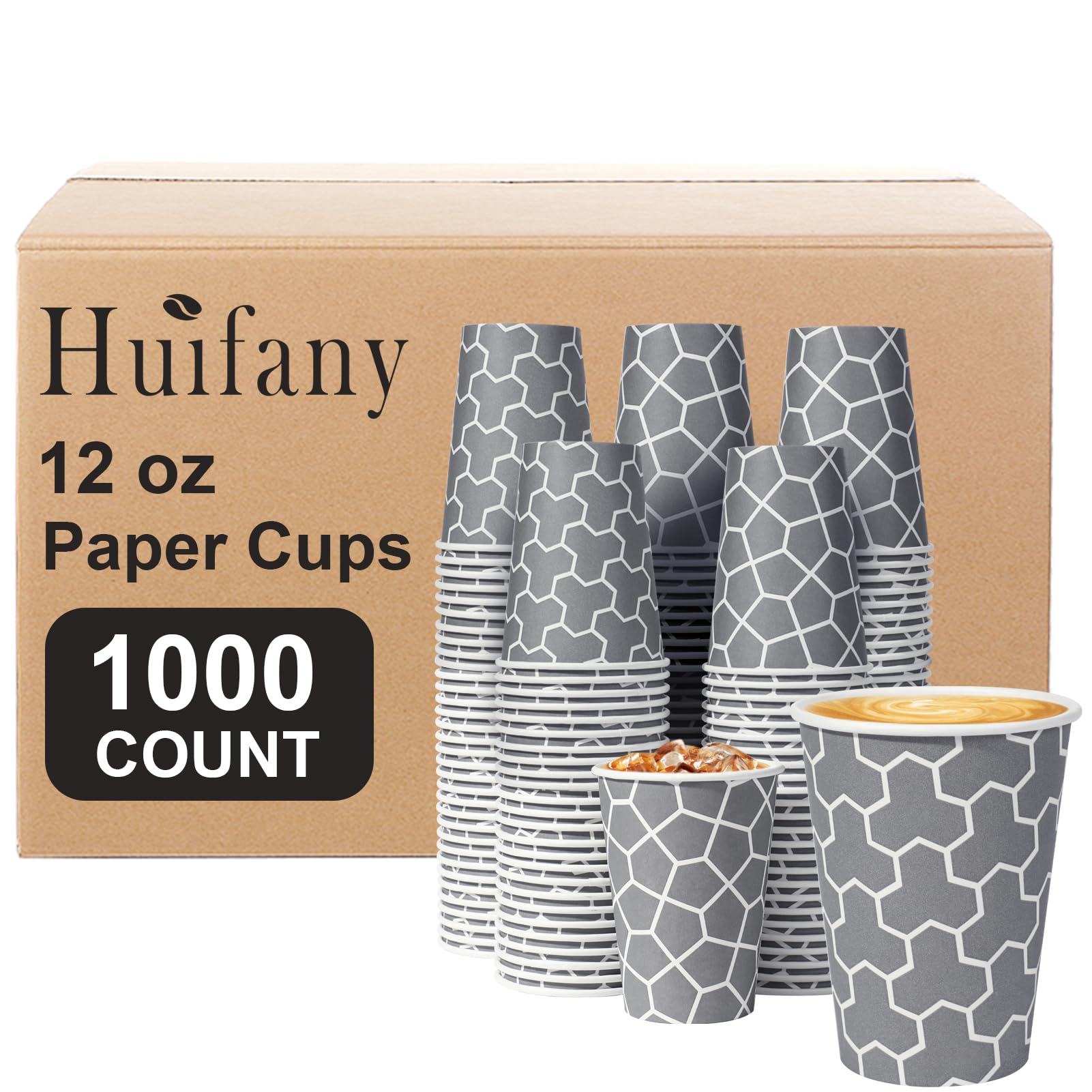 Huifany Coffee Cups 12 oz 60 Pack, Disposable Coffee Cups 12oz Hot Cups ...