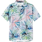 Spring&Gege Boys' Short Sleeve Hawaiian Shirt Cartoon Print Aloha Button Down Shirts (3-14 Years)