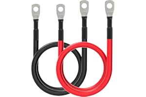 TUELETFU 6 AWG Battery Cables 6 Gauge Battery Power Inverter Cable with 5/16 Inch Tinned Copper Lugs Both Ends for Solar Marine Boat RV Car Motorcycle 2 pcs (18 in)