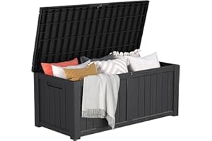 DWVO 120 Gallon Outdoor Storage Box, Large Lockable Resin Deck Box, Water Resistant Patio Storage Box for Tools, Cushions, Supplies - Black