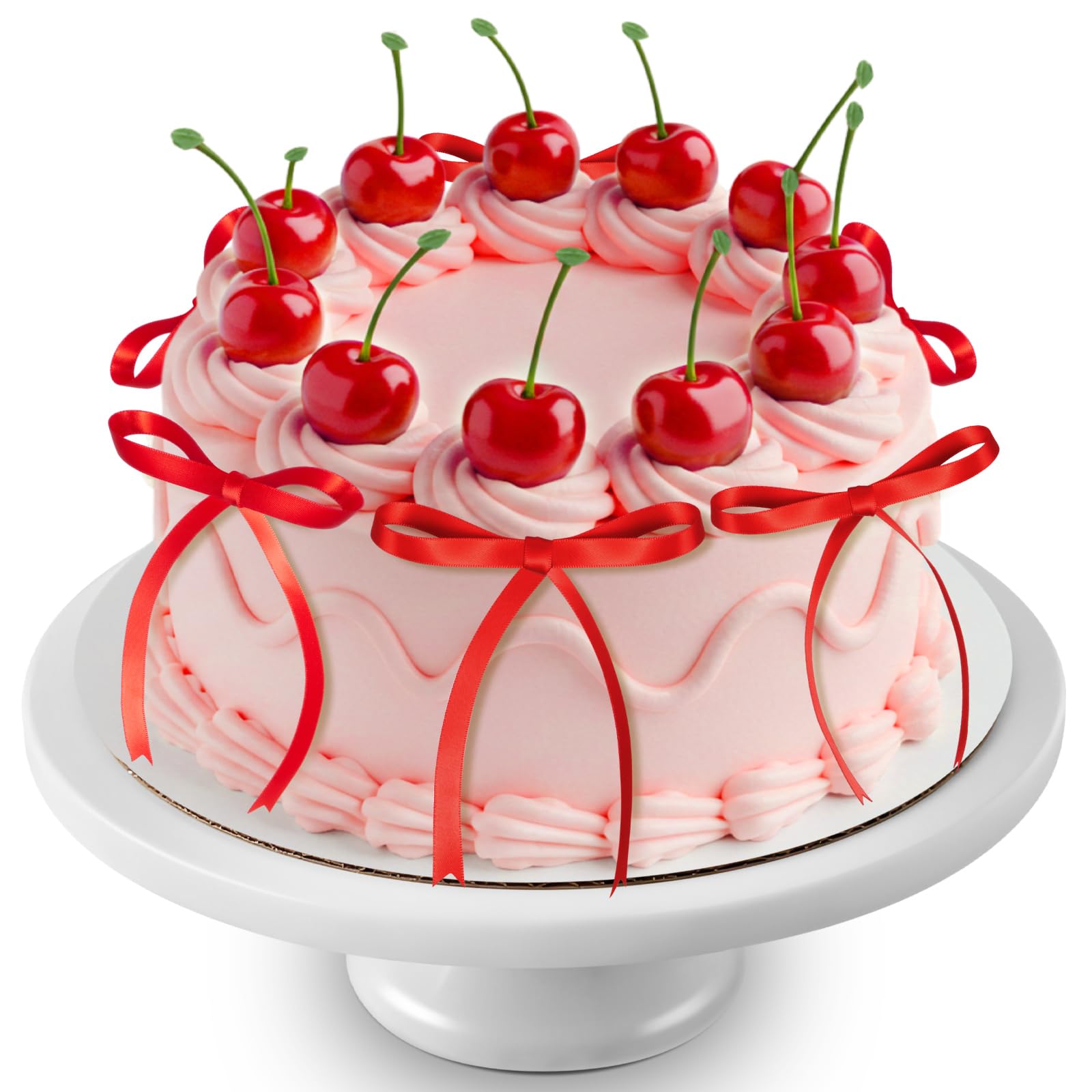 Photo 1 of Chunful 24 Pcs Cherry Cake Decorations and Bow Cake Toppers Artificial Fake Cherries Fruit Decor for Birthday Party Decorations Summer Bridal Wedding Party Supplies(Red)