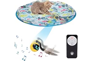GoldSuccess Interactive Cat Toy Ball in Pouch,Simulated Hunting Remote Control Cat Toy,Automatic Ball Fast Rolling in Mat, Motion Activated Chirping Hide and Seek Mouse Chasing Game Kitten Toy