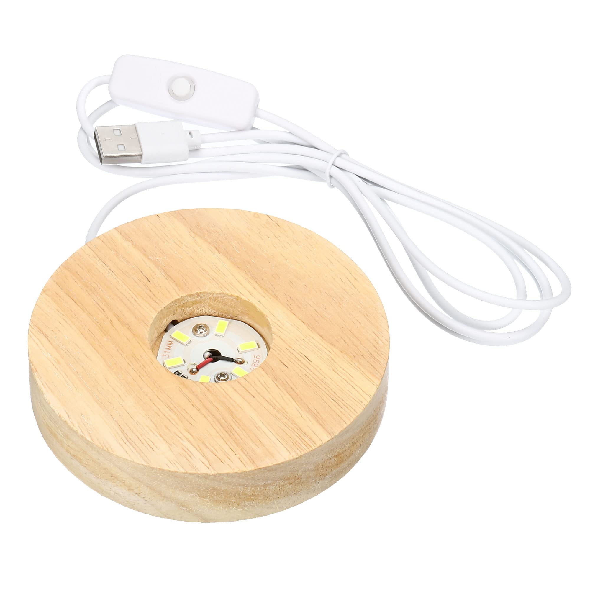 PATIKIL Wooden LED Light Base Stand, Round Wooden 3.94" Dia White Lights Display Pedestals for Crystal Glass Art Decorations, Wood Color