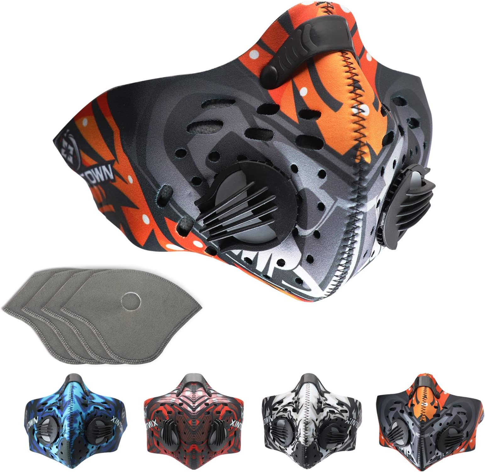 Elitezip Dust Breathing Mask | Dustproof Sports Mask N95 PM2.5 Activated Carbon Protection and Double Air Valve for Cycling Pollen Allergy Mowing Running Cleaning Sports (Orange)