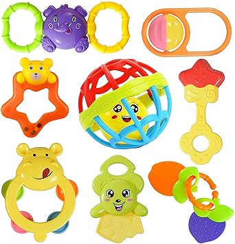 Cable World Colourful Plastic Non Toxic Set of 8 Attractive Rattle for New Borns