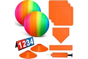 Jenaai 9 Pcs Sports Kickball Set Include 2 Pieces Kickball 5 Pieces Bases Flip Scoreboard and Pump Basketball Football Baseball Tennis Sport