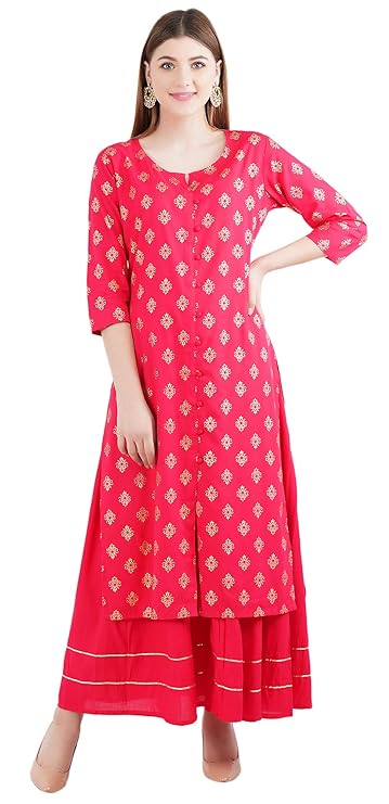 Women's Rayon Printed Kurta with Skirt Set