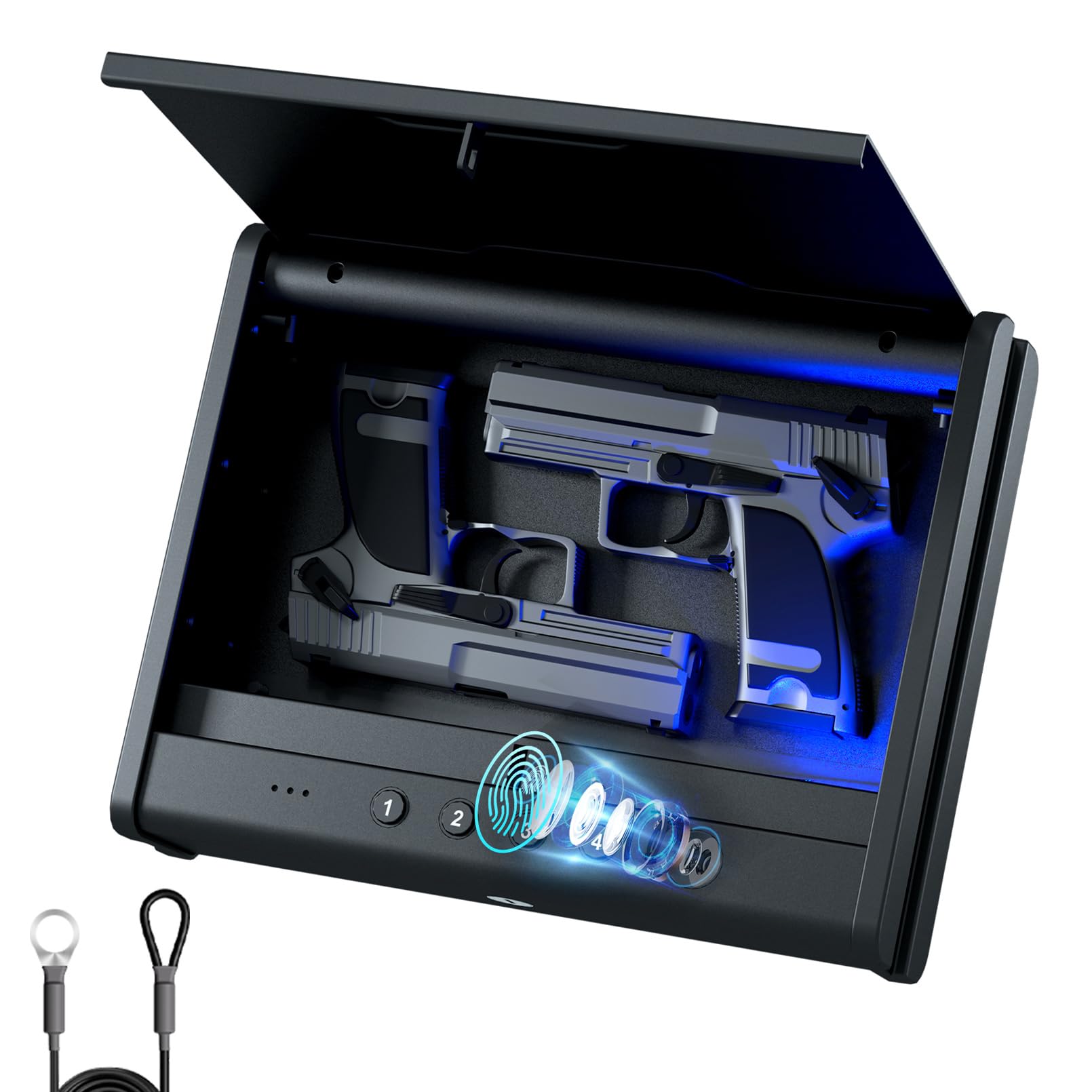 Biometric Gun Safe For Handgun – Quick Fingerprint, Keypad, Key & App Access | Bedside, Car, Drawer Safe