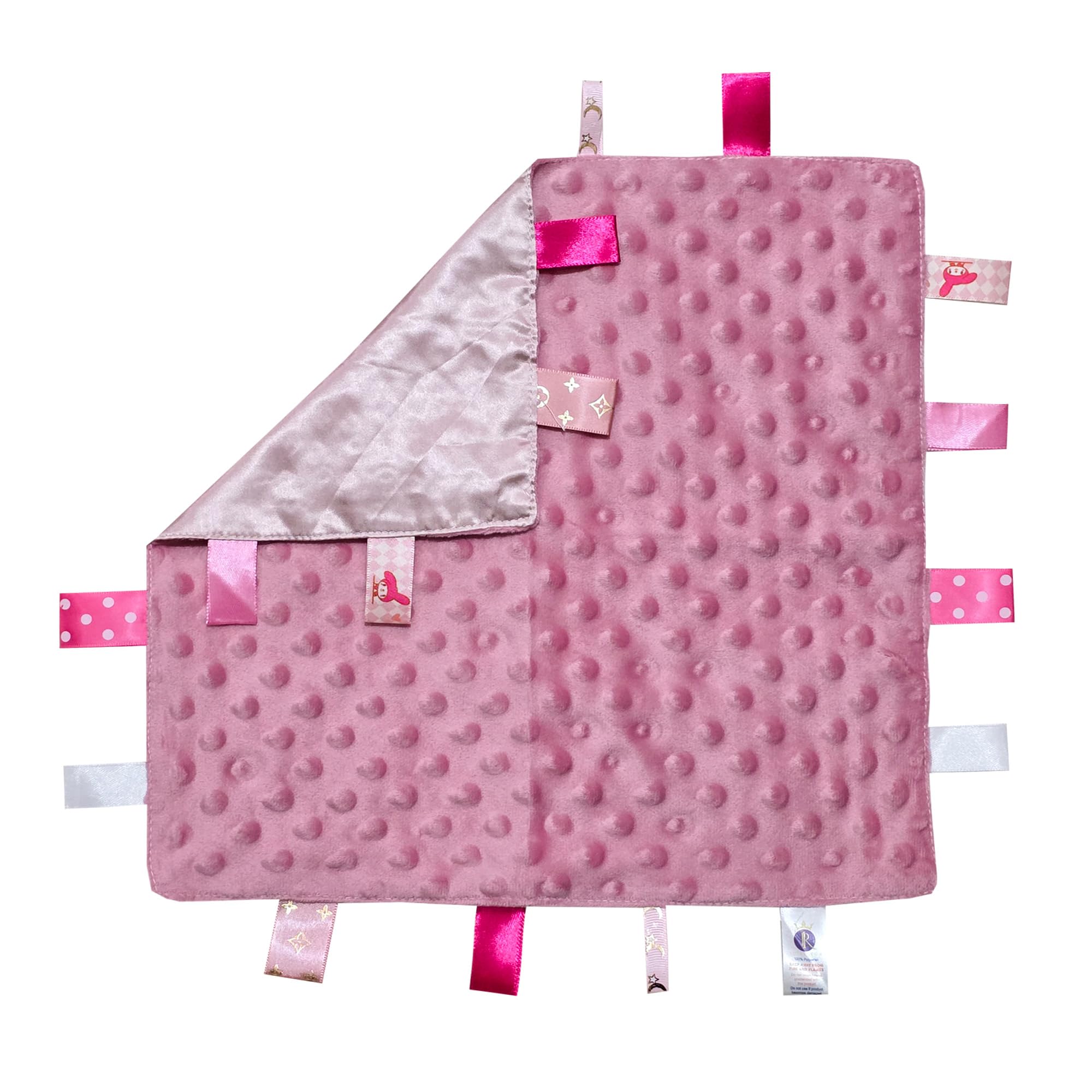 Royal Icon Baby Comforters tag blanket – Ultra Soft and Unique Design Taggies for Babies – Hypoallergenic Baby Taggy Blanket for Newborn Toddlers Boys and Girls 35x35 Cm (Dusty Pink)
